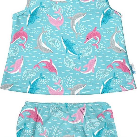 I play. by green sprouts Two Piece Tankini with Snap Reusable Swim Diaper | Bab - Picture 1 of 5